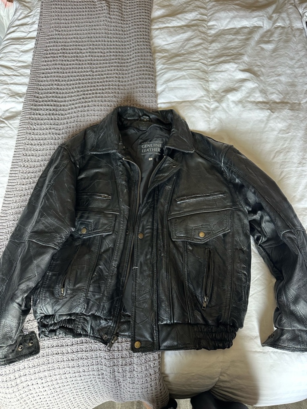 Genuine Leather Black Bomber Jacket - Men's